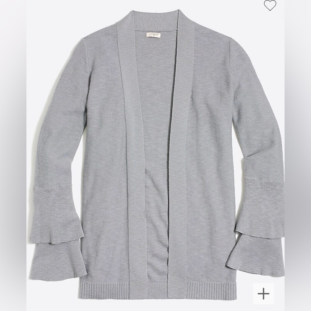J Crew Gray Tuered ruffle sleeve cardigan sweater XS